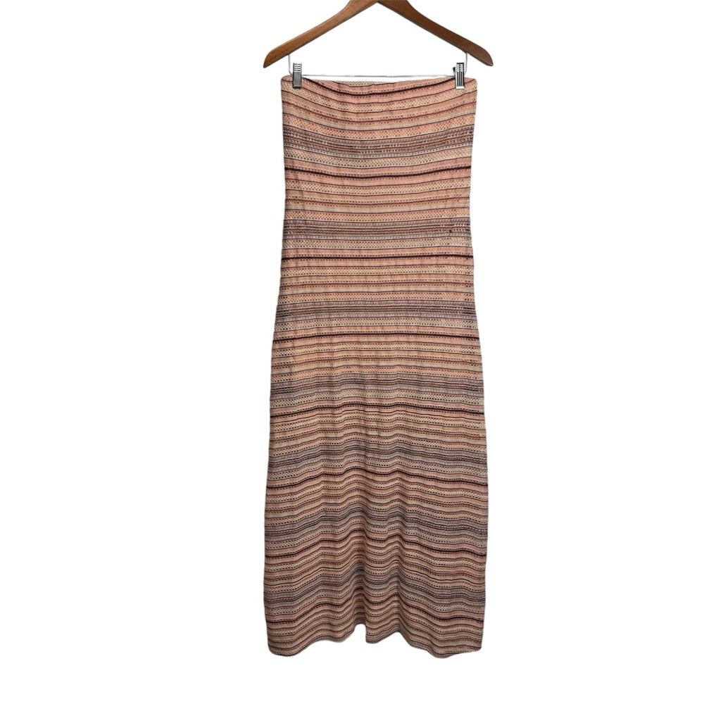 Sandiva‎ Pink/ creams strapless crochet maxi dress swim cover Medium